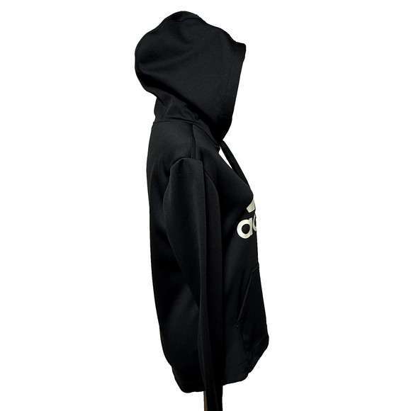 Adidas Hoodie Womens Medium Black White Aeroready Fleece Lined Logo Spellout - Picture 7 of 14